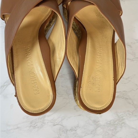 Platform Wedge Nappa Leather Upper Crisscross Raffia Heel Cognac Size‎ 8.5 - Picture 6 of 11